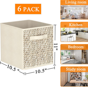 Wholesale <strong>6</strong> Pack Modern 11 Inch Collapsible Fabric Closet <strong>Cubes</strong> Boxes Bins Foldable Canvas &amp; PC Organization 10kg Load <strong>Storage</strong> - Product Image 6