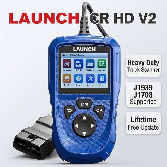 LAUNCH CR HD V2 Heavy Duty Truck Scanner with 6PIN 9PIN Connector J1939 J1708 Protocol Support for Commercial Vehicle Diagnostic