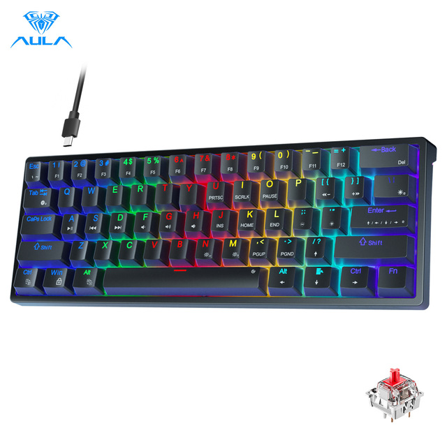 AULA F3261 New Wired RGB Mechanical Keyboard 60% Layout Side RGB Lighting Plastic USB 3.0 Gaming Keyboard