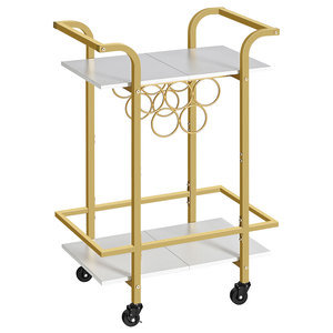 Wholesale Gold Luxury Kitchen Bar <strong>Cart</strong> Serving <strong>Carts</strong> <strong>Rolling</strong> Trolley 2-tier Wine Trolley Kitchen <strong>Cart</strong> on Wheels With Wine Rack - Product Image 1