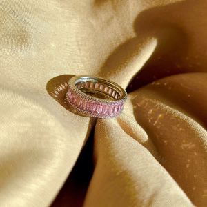 Dylam 925 Full Pink <b>Cz</b> Band Wedding <b>Rings</b> Engagement Sterling Silver 5aaaaa Baguette <b>Cz</b> Diamond Shine for Women - Product Image 2
