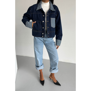 Chaqueta vaquera para mujer, color índigo, con botones al frente, bolsillos y cuello, talla S - Product Image 4