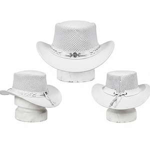 <b>White</b> Leather Cowboy <b>Hat</b> Unisex Adult Mesh Breathable Casual Outdoor Party Four Seasons Nail Bead Embroidery Style - Product Image 1