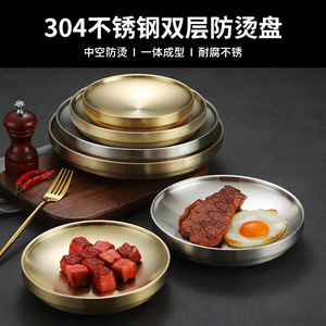 Stainless Steel Round Steak Plate 304 Thickened Anti Scalding Hotel Restaurant Use Solid Color Party Occasion - Product Image 3