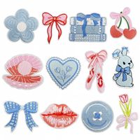 Mode rose Style brodé fer sur Ballet chaussures arc lèvre livre coquille cerise Patch pour vêtements chapeau sac décoration