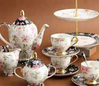 Service à thé de luxe en porcelaine fine de style européen, 15 pièces, motif floral, en porcelaine osseuse, pour thé turc et café