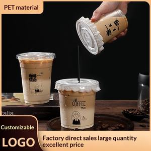 Gobelets jetables modernes pour café et thé au lait avec couvercle transparent à clip et paille, emballage extérieur en <span class=keywords><strong>plastique</strong></span>, portables, vente en gros - Product Image 2