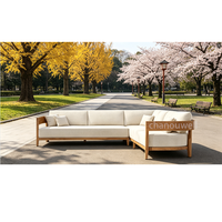 Ensemble de canapés de jardin en bois de teck, style contemporain, en forme de L, modulaire, pour l'extérieur, mobilier de jardin, vue sur le parc