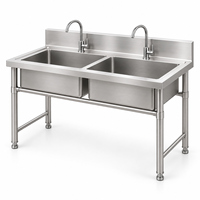 Évier en acier inoxydable brossé à double bac, taille personnalisable, 201, facile à nettoyer, style industriel moderne, pour cuisine de restaurant