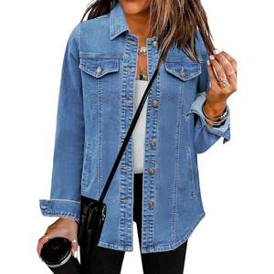 2025 2025 Women's Fashion Casual Jean Jacket Western Oversized <b>Shacket</b> with Button up and Pockets Washed Denim - Product Image 3