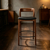 Tabouret de bar moderne avec logo personnalisé, tissu rembourré, style nordique, pour cuisine, hôtel, bar, en bois massif avec dossier haut
