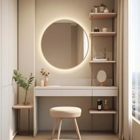 Armoire de chambre à coucher minimaliste en bois massif, coiffeuse deux-en-un, ensemble pour appartement, dortoir, miroir éclairé par LED, rangement écologique, modulaire
