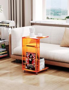 Oranje <span class=keywords><strong>C</strong></span>-Vormige Eindtafel Op Afsluitbare Wielen Doorzichtig Acryl Kleine Salontafel Voor Ruimtes Als Displayrek Bijzettafel Voor Sofa - Product Image 2