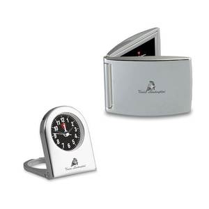 Ensemble d'horloges de bureau Lamborghini en métal argenté avec logo et cadran noir - Product Image 1