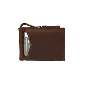 Full grain leather money clip wallet metal money clip purse for men slim wallet money clip with back card slot