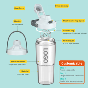 Botella Deportiva de Plástico Reutilizable de 650 ml con Logotipo Personalizado, Ecológica, a Prueba de Fugas, con Asa de Transporte para Gimnasio al Aire Libre, Venta al Por Mayor - Product Image 2
