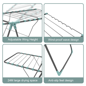 洗濯室バルコニー折りたたみ式翼型衣類乾燥ハンガーラック用タイフロアスタンド布乾燥機棚 - Product Image 3