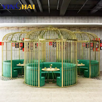 Paravents de séparation de pièce modernes personnalisés en acier inoxydable doré, découpés au laser en forme de cage à oiseaux semi-circulaire, pour restaurants, cafés et lieux de loisirs
