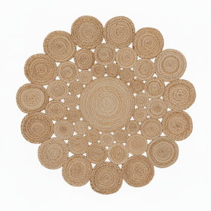 Alfombrillas bordadas a mano de yute con forma de flor de aspecto elegante para sala de dibujo, alfombras antideslizantes, alfombras de yute hechas a mano - Product Image 1