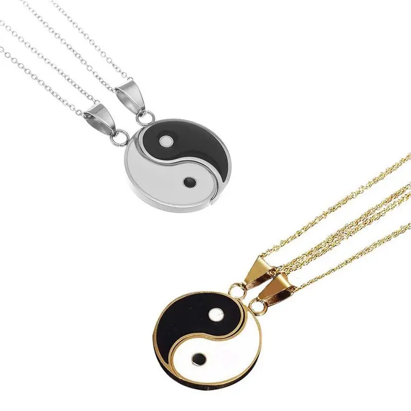 2Pcs/ Set Friendship Taichi Necklaces Enameled Alloy Best Friend Lovers Couples Yin Yang Pendant Necklace Jewelry Gifts