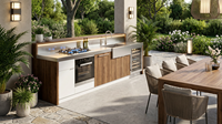 Set Dapur Luar Ruangan Modular Modern dari Baja Anti Karat dengan Grill BBQ, Wastafel, dan Kulkas