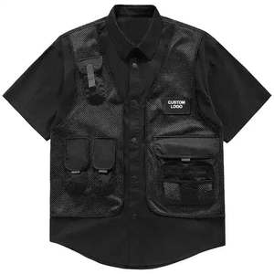 Sommer Custom Design Button up Patch Stickerei Mesh Weste Falsch Zweiteiler Loose Fit <span class=keywords><strong>Enginery</strong></span> Men Shirts - Product Image 1