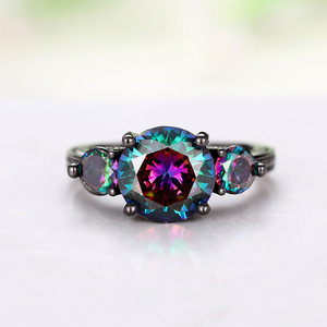 Anello a Corona con Tre Pietre Colorate per Donne, Elegante Gioiello da Dito in Nero Gunmetal - Product Image 2