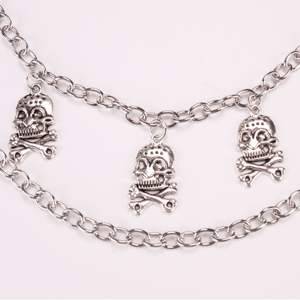 Chaîne de pantalon double tête de mort en argent tibétain, chaîne de taille Hip Hop, chaîne de corps mode Halloween, chaîne de pantalon multicouche, en stock - Product Image 4