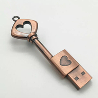 Clé USB en métal en forme de cœur (bronze + rouge) – Clé USB haute vitesse, clé mémoire flash originale, cadeaux, 16 Go, clés USB mignonnes