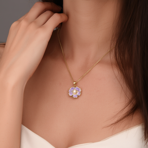 Pendentif fleur de perle avec émail violet, breloque en acier inoxydable plaqué or pour femme, bijoux - Product Image 3