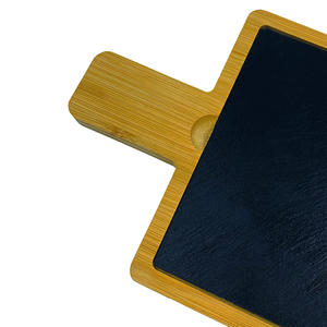 Hete Verkoop Natuurlijke Western Bamboe Steak Plaat Met Leisteen Zwarte Diner Dienblad Natuurlijke Leistenen Steak Board Bamboe - Product Image 3