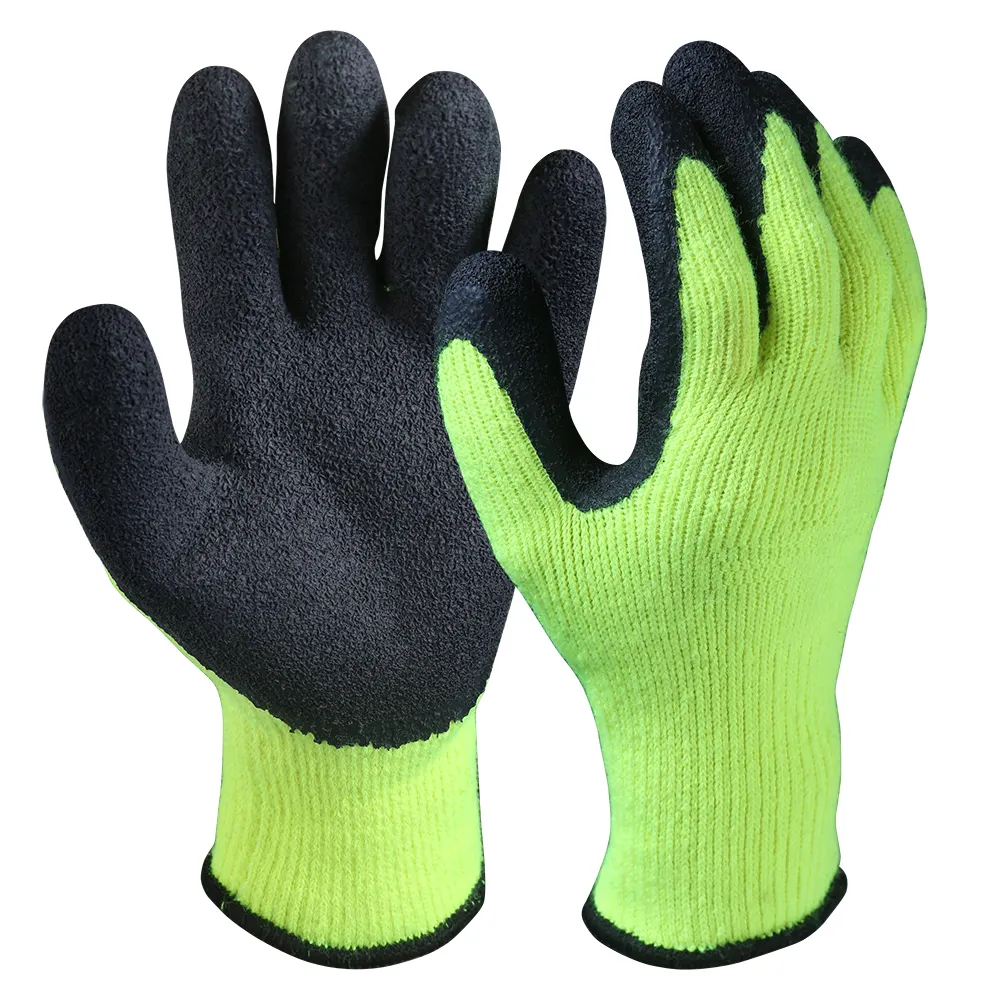 High Abrasion Knit Liner Brushed Inside Wrinkle half Industrial Black Latex Coated Gloves for Wholesale
