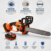 Tronçonneuse Électrique Professionnelle Sans Balais 21V 12 Pouces 1000W Haute Puissance Portative à Batterie Lithium pour le Travail du Bois et l'Abattage - Garantie 1 An
