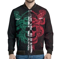 Jaket Bomber Pria Desainer Meksiko Aztec Warrior 3D Print Poliester dengan Detail Kulit Sapi, Logo Custom, Grosir Mewah