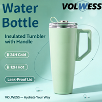 Mug à café isotherme en acier inoxydable avec couvercle et poignée, base antidérapante, joint anti-fuite, poignée ergonomique, design simple, idéal pour le camping