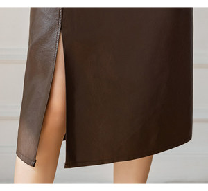 Offre Spéciale dames Faux <span class=keywords><strong>cuir</strong></span> <span class=keywords><strong>jupe</strong></span> automne hiver plaine taille haute femmes fermeture éclair longues jupes en <span class=keywords><strong>cuir</strong></span> synthétique polyuréthane avec fente - Product Image 6