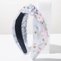 Serre-tête noué Sirène Étoile de mer, Cerceaux à cheveux Thème Océan avec Strass et Perles, Accessoires capillaires d'été mignons pour Filles
