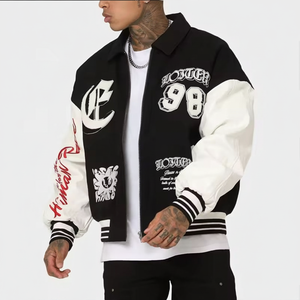 Chaqueta de béisbol Letterman para hombre, personalizada, con etiqueta privada, cuello alto, bordado de chenilla, resistente al viento e impermeable, estilo urbano. - Product Image 1