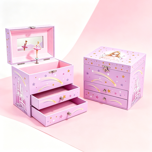 Custom Eco-Friendly Materials MDF Rotating Ballerina Music Box Princess Design Hand Cranked Musical Jewelry Box Factory Price
