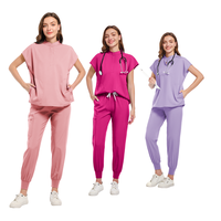 Tenue Médicale Tendance pour Femme : Ensemble Blouse à Col Montant et Manches Courtes, Pantalon Jogger Respirant