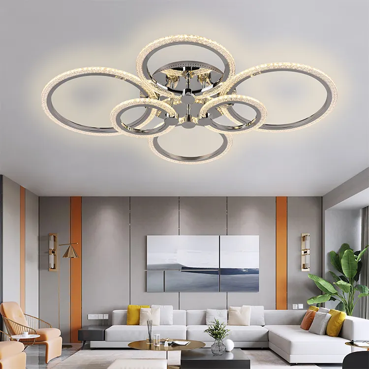 New Arrival Decorative Chandeliers Light Dimmable Music Multi Color Changing Round Acrylic Bedroom LED Ceiling Lamp