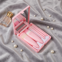 Ensemble de 5 pinceaux de maquillage avec miroir, étui de voyage, kit de pinceaux cosmétiques portables pour fond de teint, poudre, blush, fard à paupières, à emporter