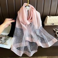 Nouveaux Foulards en Soie Imitée Couleur Unie 2025 pour Femmes – Châles Longs, Larges, Légers, Fins et Doux avec Perles – Écharpe Hijab