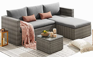 خوص راتان فاخر خارجي مع وحدات محادثة ل أريكة مقطعية في الحديقة - Product Image 4