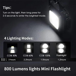 <b>Mini</b> Magnetic COB Keychain Light 500Lumens Bright USB Rechargeable Flashlight 3 Light Modes Portable Folding Bracket Work Lamp - Product Image 5