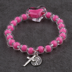 Perles Acryliques 8mm avec Bracelet Chapelet Coeur pour Enfants avec Croix et Médaille Miraculeuse - Product Image 3