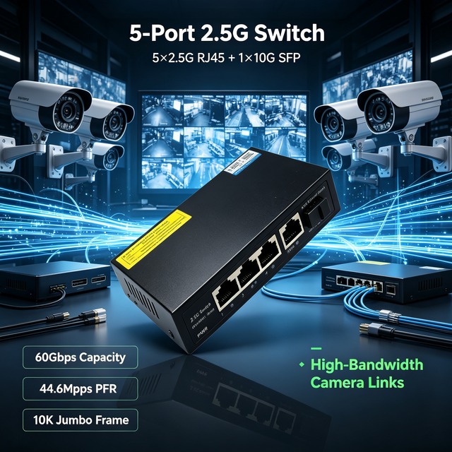 5 Port 2.5G Ethernet RJ45 Network Switch with 1 X 10G SFP Uplink Plug and Play for IP Camera/WiFi AP-in Stock AP-7015-2.5G
