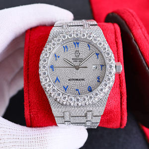 Montre-bracelet mécanique automatique de luxe pour homme, résistante à l'eau, sertie de moissanite, style hip-hop, avec cadran à aiguilles - Product Image 5