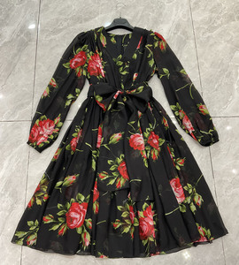 Luxury Women Rose Print Silk Chiffon Maxi Dress Two Piece Set Elegant Floral <b>Long</b> Dress With Silk <b>Slip</b> Dress - Product Image 4