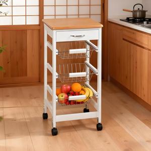 Chariot de service de cuisine <span class=keywords><strong>sur</strong></span> roulettes Tiroir de rangement à 4 niveaux Roulettes verrouillables de comptoir Chariot de petit-déjeuner en bois KC-TR0038 - Product Image 3